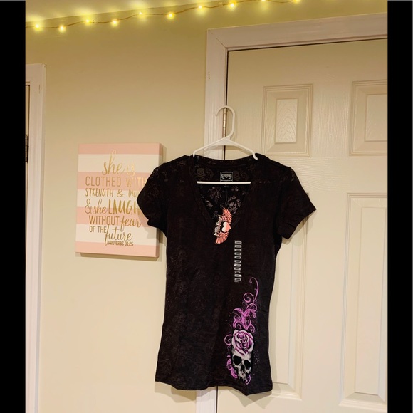 Lethal Angel Tops - See through Lethal Angel Skull T-Shirt